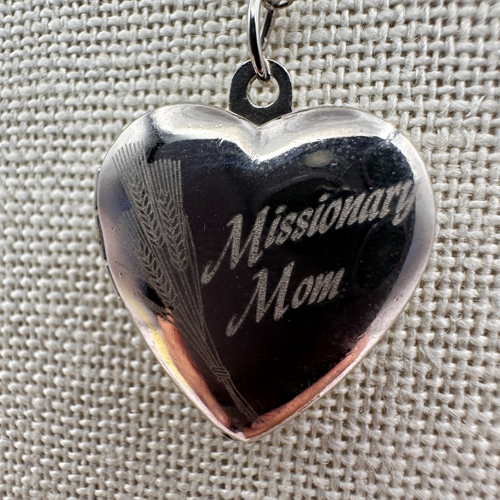 Vintage Missionary Mom Heart Pendant Necklace Silver Tone Religious Gift